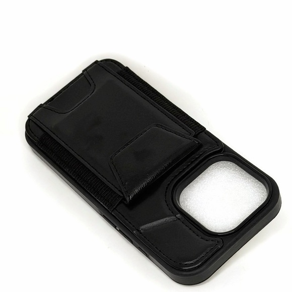 Black Faux Leather IPhone 16 Pro Case with Wallet Card Holder - Picture 6 of 8